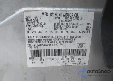 2015 Ford Edge Se from USA, damaged, VIN 2FMTK3G96FBB80150